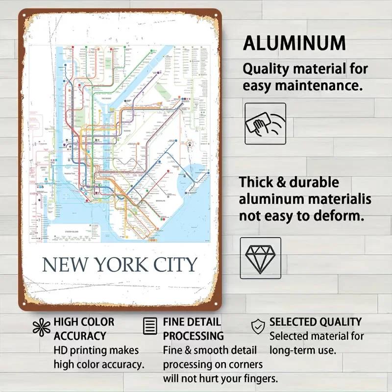 New York City Metro Map Poster Map Metal Sign Vintage Decoration Living Room Custom Tin Plaques for Wall Art Decoration Man Cave
