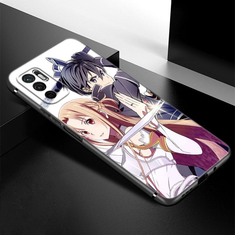 Anime Kirito ve Asuna telefon kılıfı Xiaomi Redmi için not 7 8 8T 9 9S 10 10S 10T 11 11S 4G 11E 11T Pro 5G yumuşak TPU siyah kapak