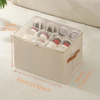 1Pcs Fabric Shoe Organizer Foldable Shoe Storage Bin with Clear Lid Shoe Storage Box Adjustable Dividers for Sneakers Loafers