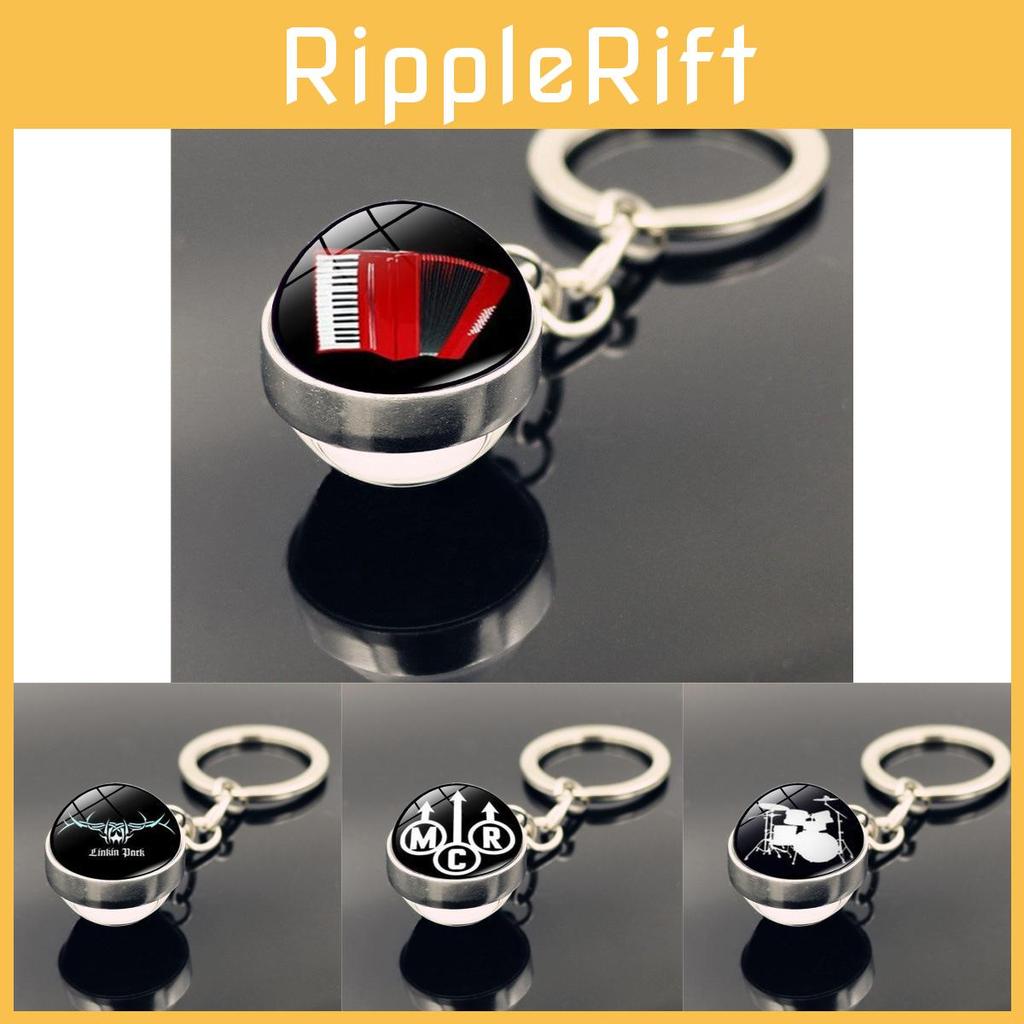Stylish Drum Pattern Keychain With Double-sided Glass Ball Pendant For Music Fans