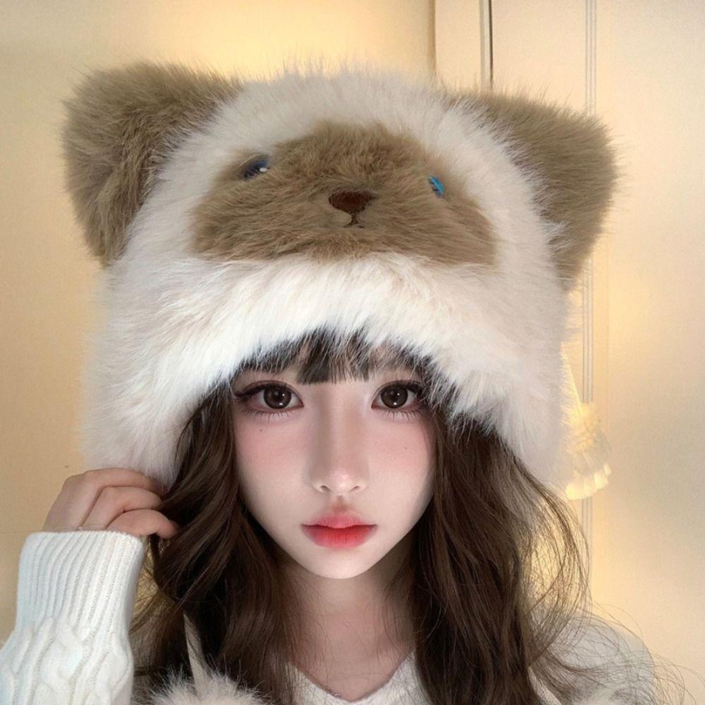 Soft Animals Ears Beanie Hat Thicken Woolen Hat Winter Fluffy Pullover Cap  Outdoor