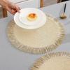 1pc Round Linen Placemats Table Mats Hand Woven Non-slip Heat Insulation Place Mats Tea Cup Pad Dining Table Decorations