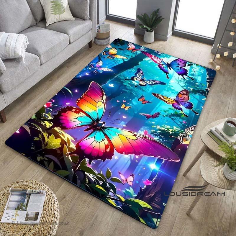 Customizable3D Luxury Dream Butterfly Flower Non-Slip Carpet for Home Living Room Bedroom Sofa Washable Kid Play Area Rug Decor