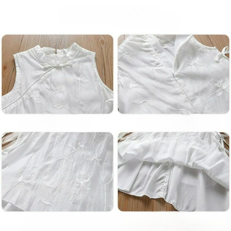 Girls' Chinese Style Dress, Chinese Style Fake Two-piece Side Tether Embroidered Cheongsam Skirt