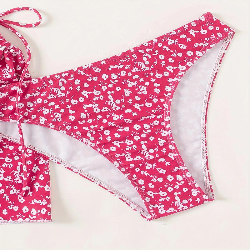 2024 Floral Print Spaghetti Strap Lace-Up Beach Dress Swimsuit for Women