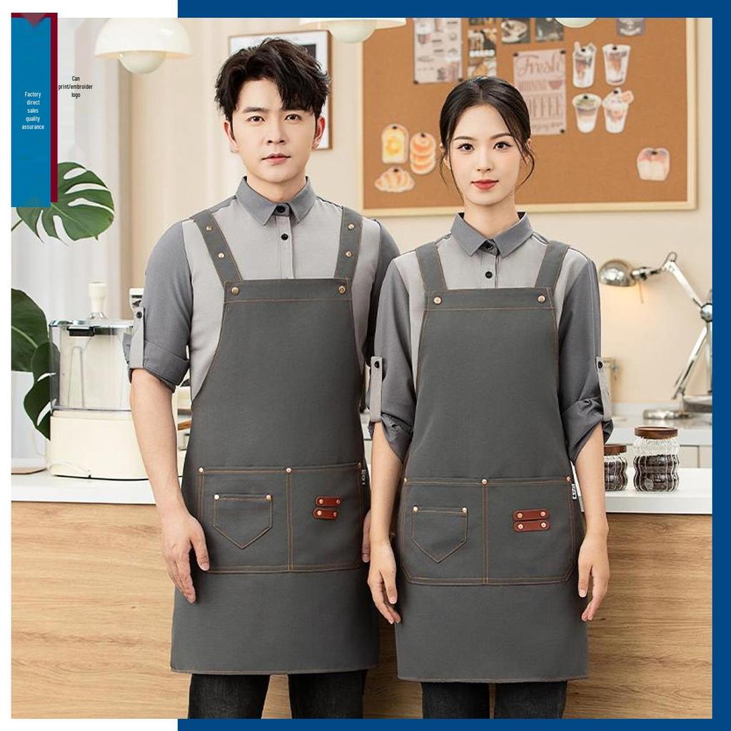 Women's High-End Waterproof & Oil-Resistant Canvas Apron with Logo for Coffee & Tea Shop