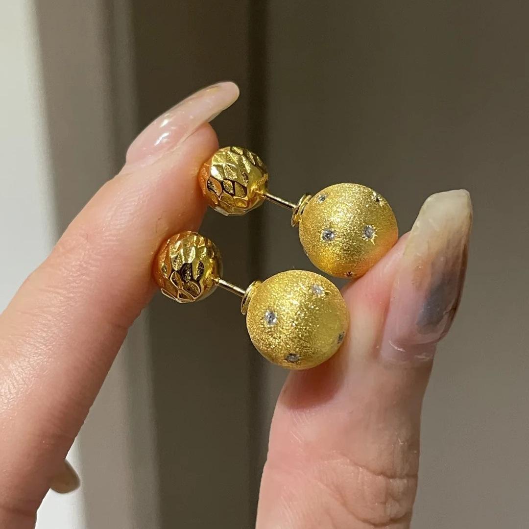 

Second-hand Brushed Small Ball Star Earrings for Women, Two-piece Earrings, Light Luxury Crushed Ice Earrings золотий