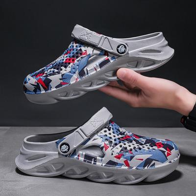 Large Size 45 Beach Shoes Men's Hole Shoes One-word Sandals Household Half-drag Outdoor Camouflage Blade Sole Slippers