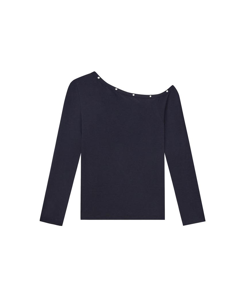 Tansanmageunesyum Songi Songi X Tansan One-Shoulder Eyelet Long Sleeve (Navy)