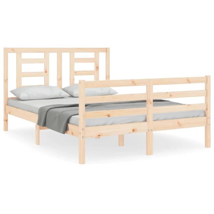 VidaXL Cadre de lit avec tête de lit 140x200 cm bois massif 3194701