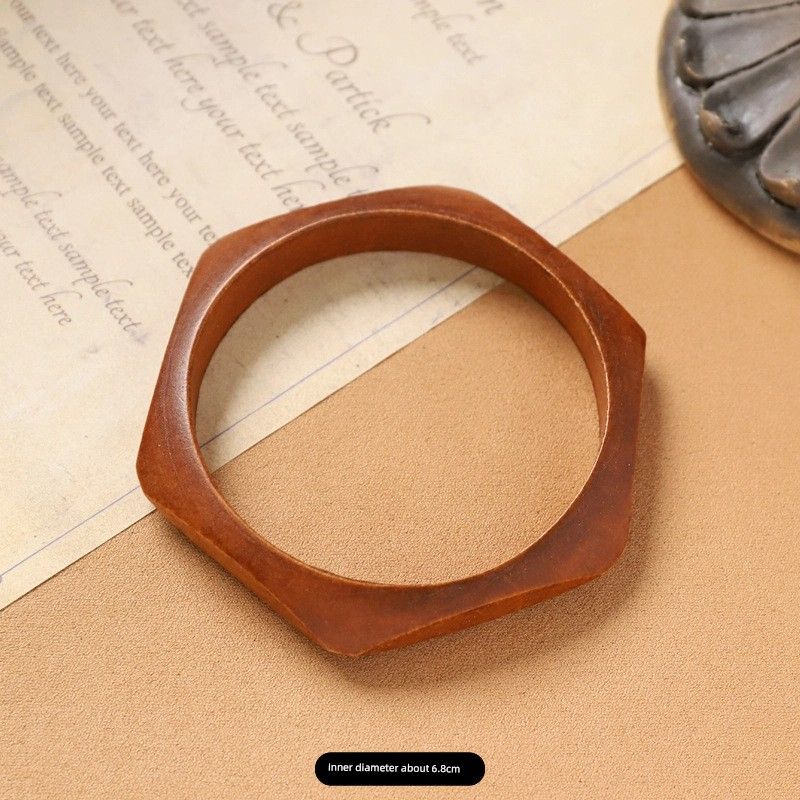 Bohemia Style Fashion Fashion Square Ethnic Style Brown Wood Stylish Wide Bracelet Retro Hand Jewelry