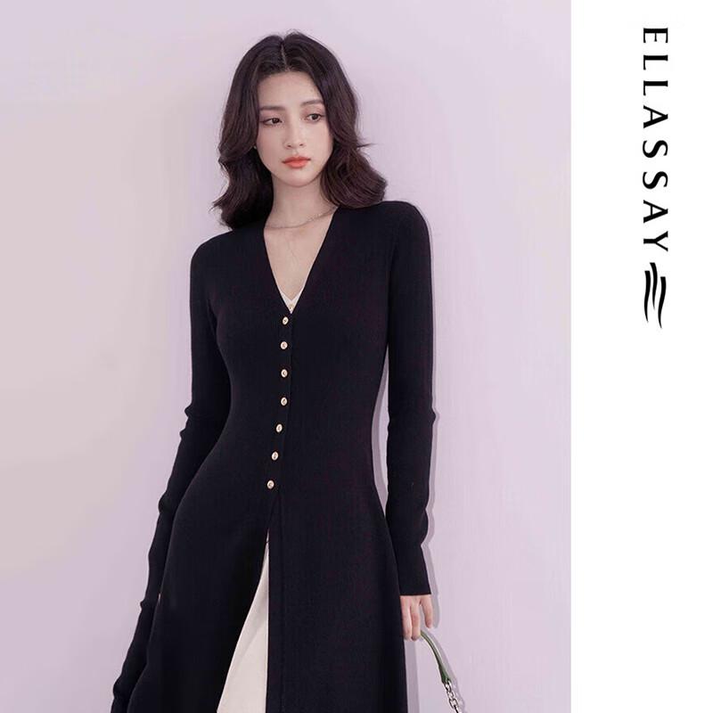 ELLASSAY Women's Spring/Autumn Wool Patchwork Knit Vintage Dress EWE333M01300