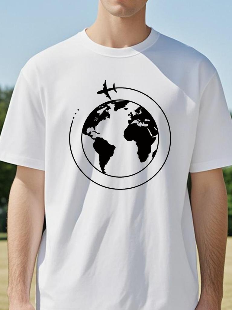 World Map Airplane Travel Print T Shirt Unisex Unisex Short Sleeve Casual Top Tee Comfort Soft Fabric For Everyday Wear Tees