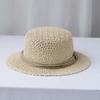 Sun Protection Straw Boater Hat Lightweight Breathable Mesh Handwoven Sun Cap Wide Brimmed Adjustable Flat Top Beach Hat