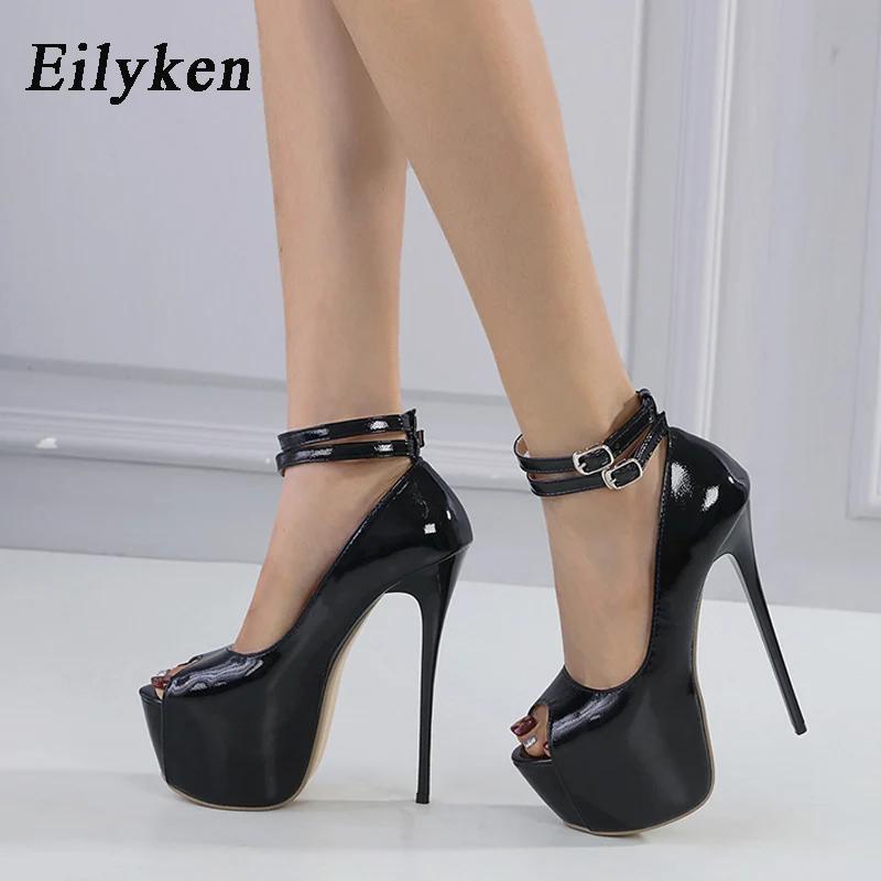Fashion Eilyken Sexy Open Toe Platform Extreme Women Pumps Stiletto Heels Double Breasted Buckle Pole Dancing Sandals Shoes
