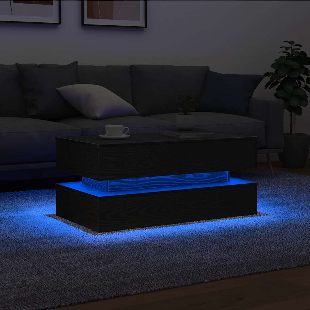LED Coffee Table In Black Oak Look 90 X 50 X 40 Cm