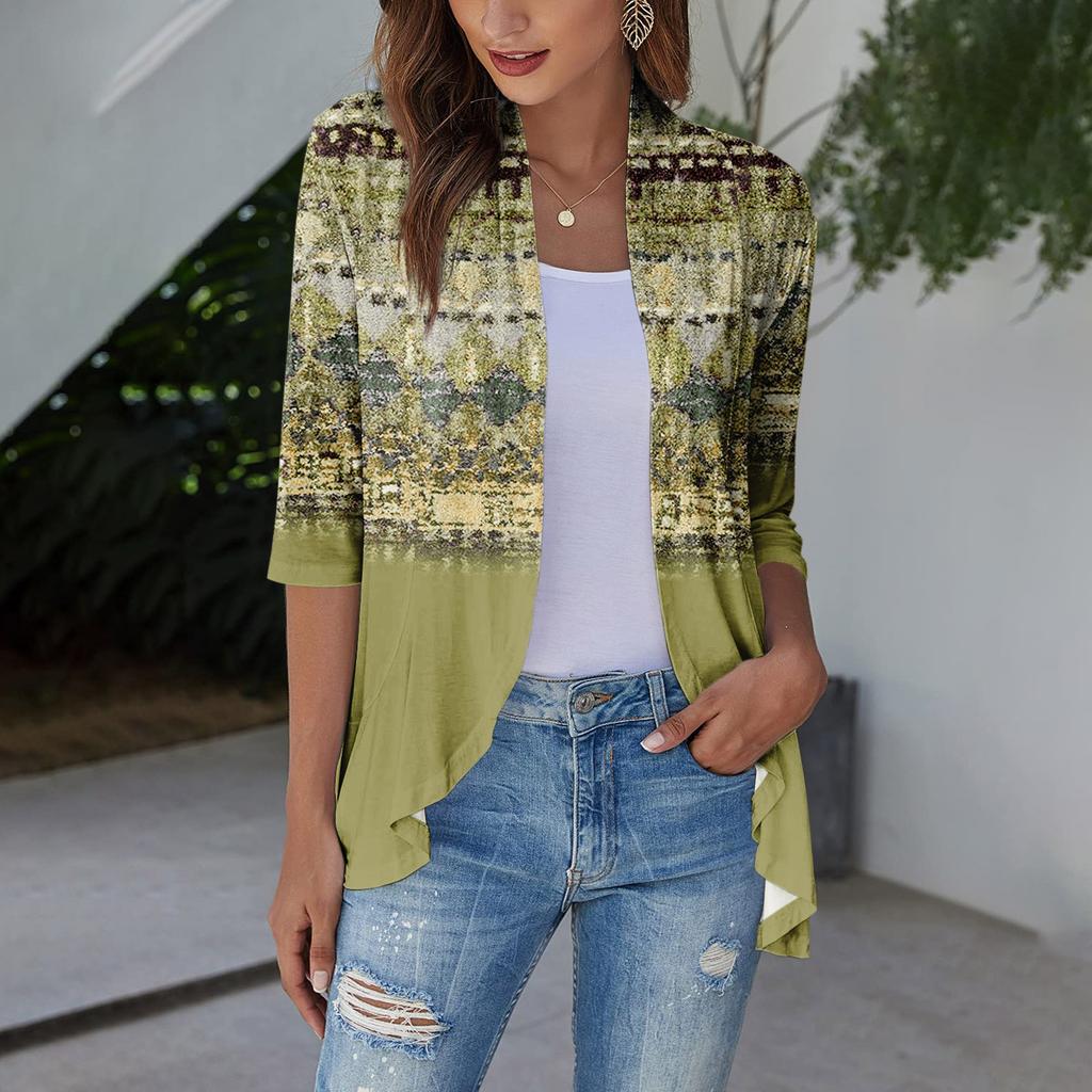 Letní topy pro ženy Květinový vzor pro ženy Výstřih do V 3/4 rukáv Pohodlné dámské topy Trička