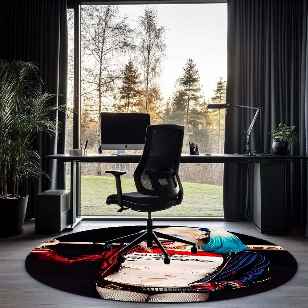 Harley Quinn Printed Round Rug Carpet Chair Rug Area Rug Entryway Doormats,for Office Chair Living Room Bedroom Kitchen Room.