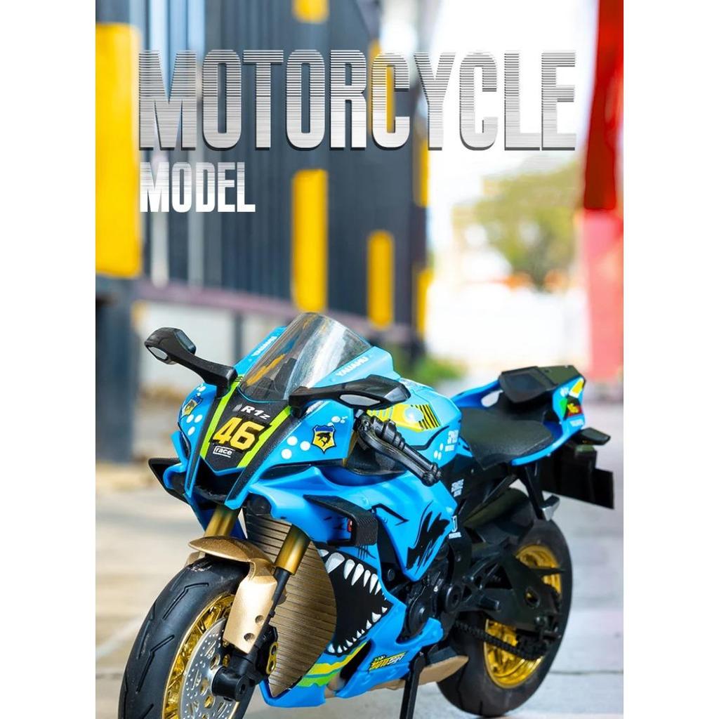 1/10 Yamaha YZF-R1 Alloy Die Cast Motorcycle Model Vehicle Collection Sound and Light Off Road Autocycle Toys Car
