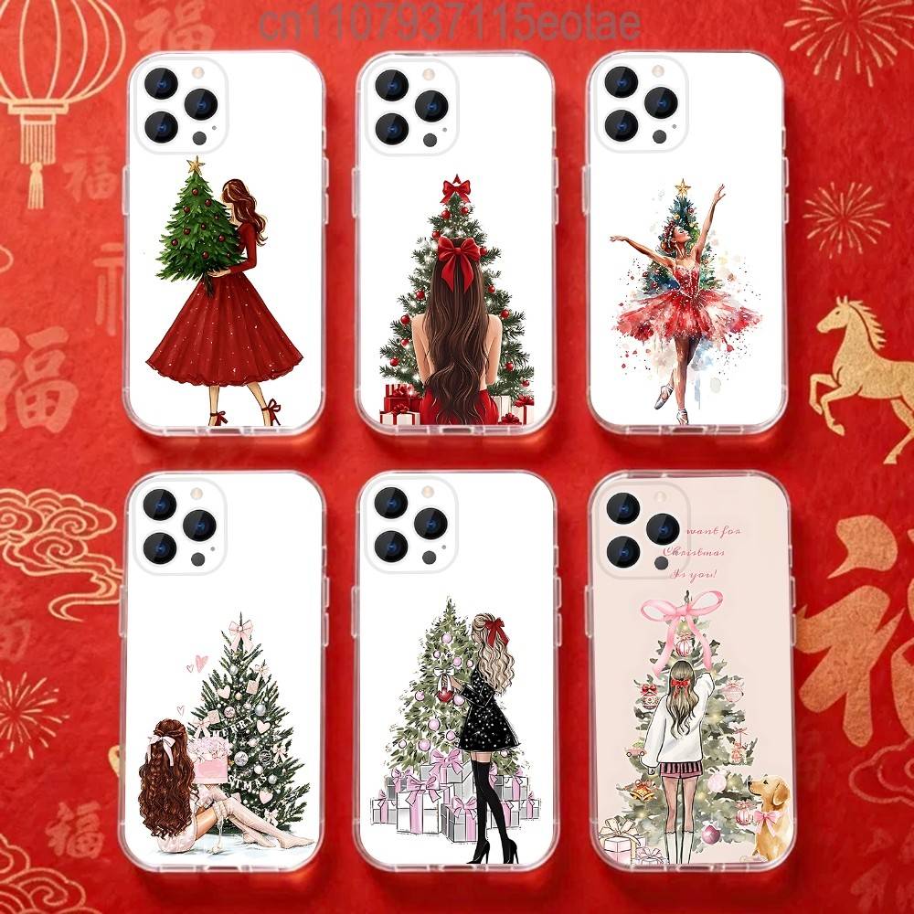 Christmas Tree Girl GiftS Transparent Soft Case for iPhone 17,16,15,14,13,12,11,Pro,Max,Plus, X,XS,XR,SE4,E Mini