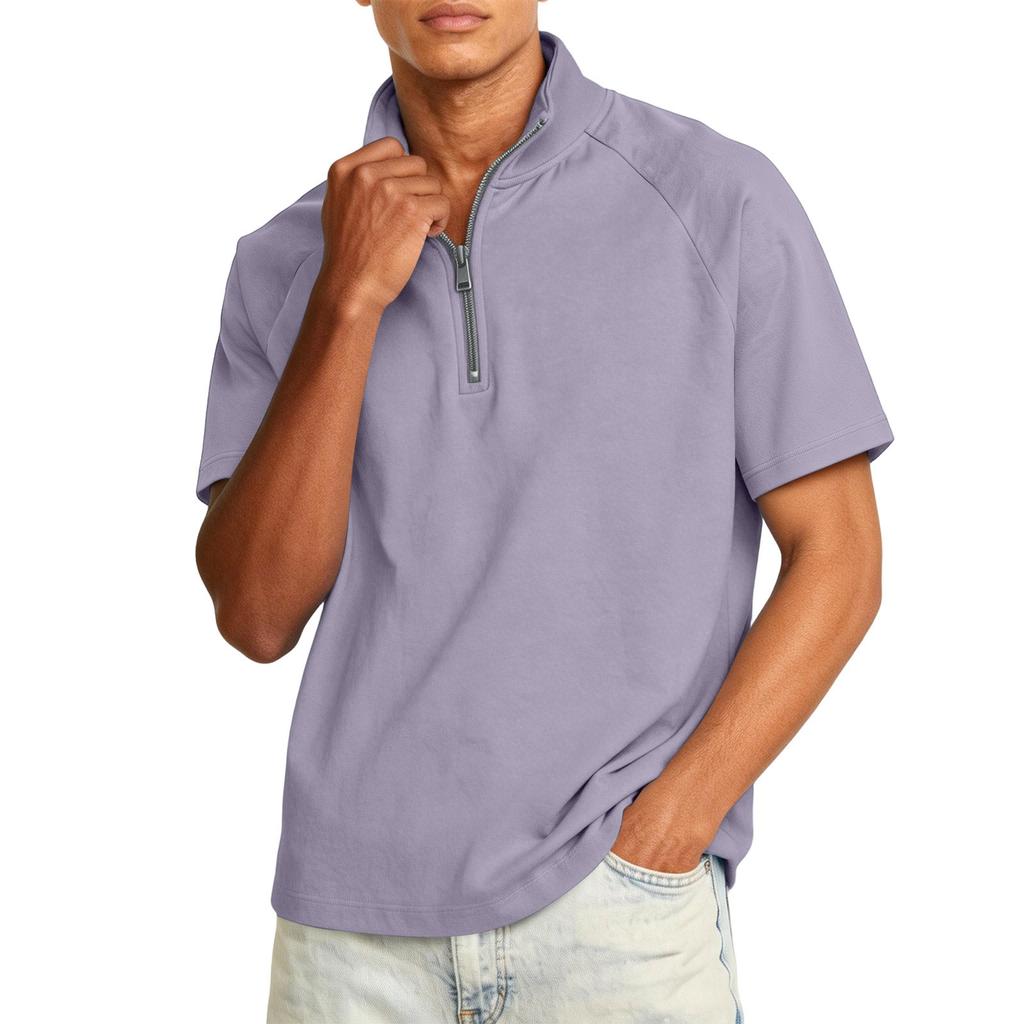 Men's Quarter-length Zipper Stand-collar Casual Short-sleeved Shirt