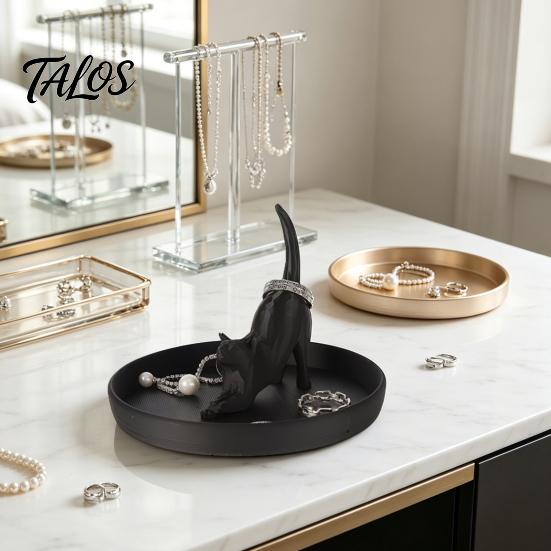 Black And White Tray 3D Printed Cat Jewelry Tray, Desktop Organizer for Rings Small Earrings, Cute Kitten Decorative Storage Dish Home Vanity