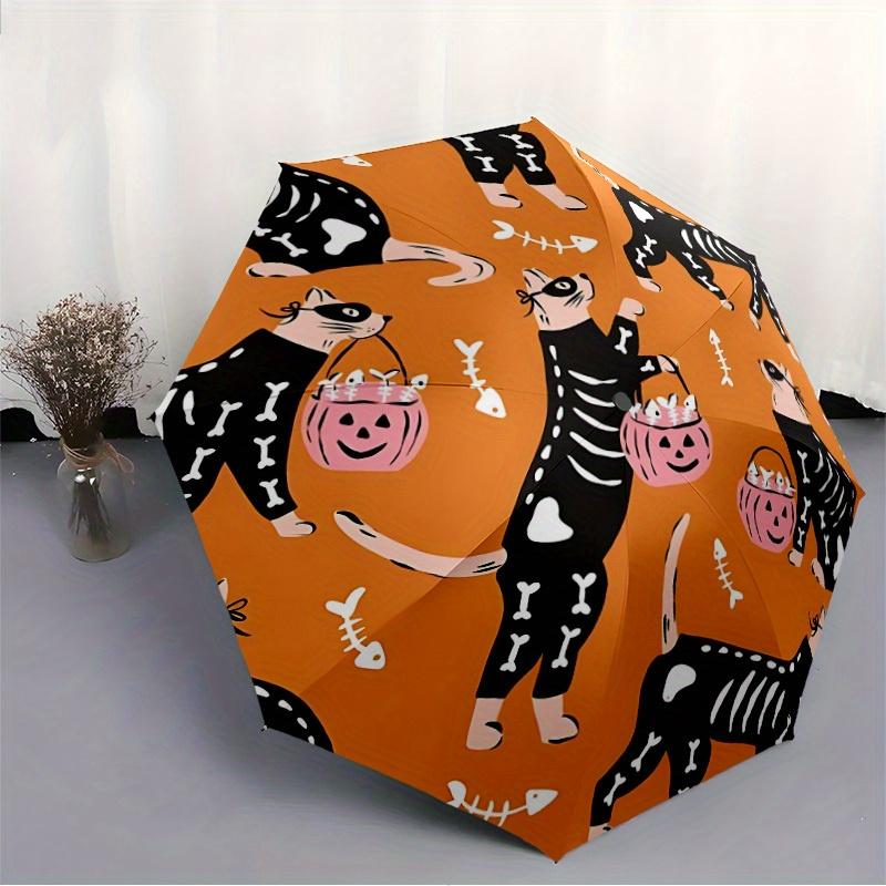 1pc Skelecat Halloween Automatic Open/Close Umbrella with One Touch Button,, Windproof Design   Lightweight Portable Umbrella for Women & Men6123