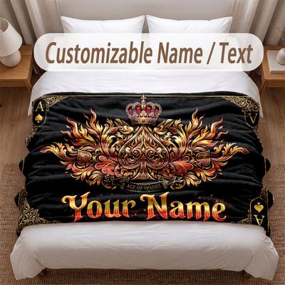 Cards Casino Theme Soft Blanket Personalized Custom Name Text Print Warm Blanket Home Sofa Bedroom Decor