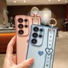 For Samsung Galaxy S26 Ultra Case Wristband Kickstand Electroplated Love Heart TPU Phone Cover Finger Holder