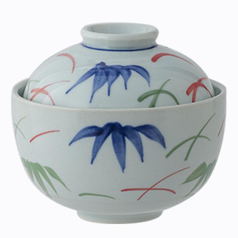 Hand Painted Ceramic Steamer Bowl with Lid Japanese Style Under Glaze Color Stew Pot for Egg Custard Bird Nest Soup