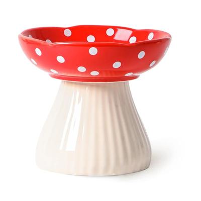 Mushroom Raised Cat Bowl Cute Polka Dot Safety Ceramic Elevated Cat Bowl Cat Puppy Food Water Bowl