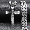 Christian Crystal Cross Pendant Necklace for Men Women Stainless Steel Gold Color Rhinestone Religion Necklaces Jewelry NZZZ493