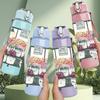 1PC Flower Stall Market Print 750ml Color Plastic Sports Water Bottle Leakproof Flip Straw Lid Suitable for Sports Office Home Use