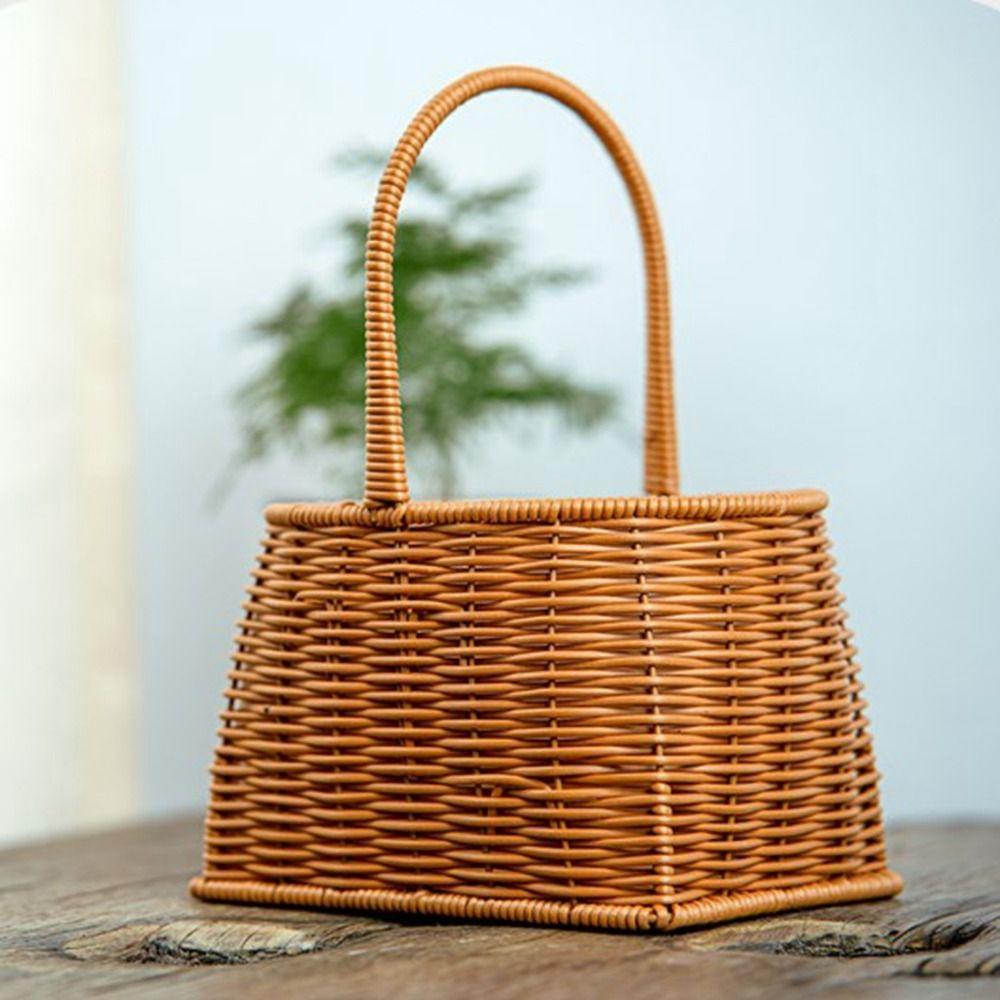 New Portable Imitation Rattan Woven Basket Handwoven 5 Styles Bread Fruit Tray Storage Basket Sundries Organizer