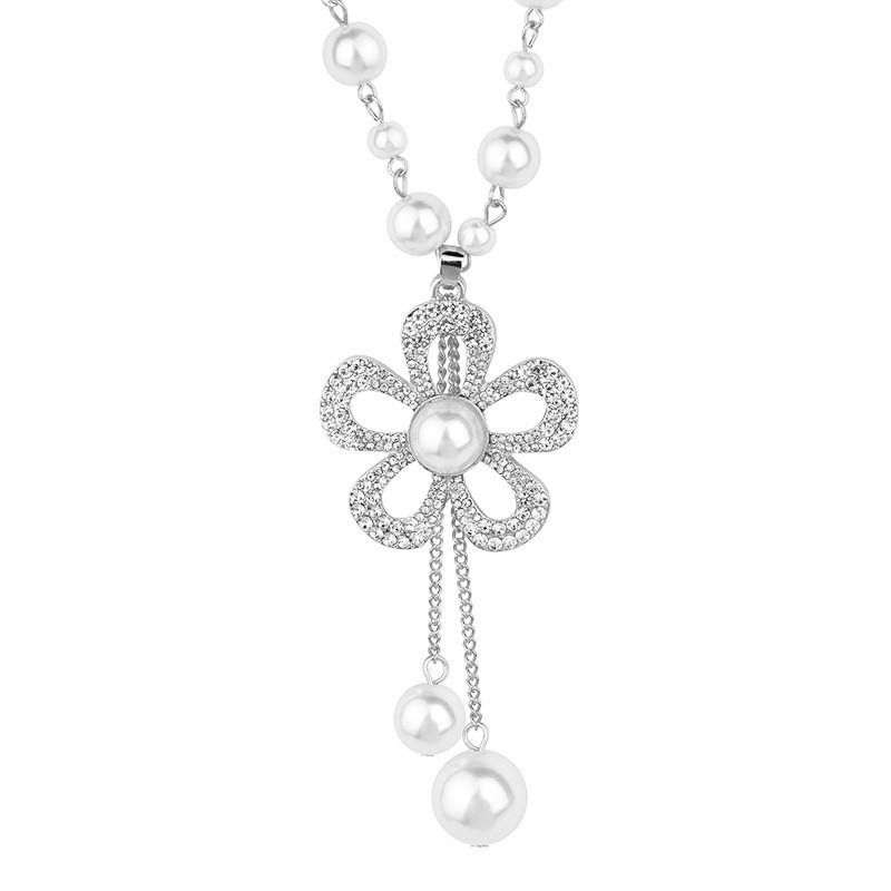

Pearl Flower Pendant Necklace With Alloy Drop For Men And Women Casual Wear срібний