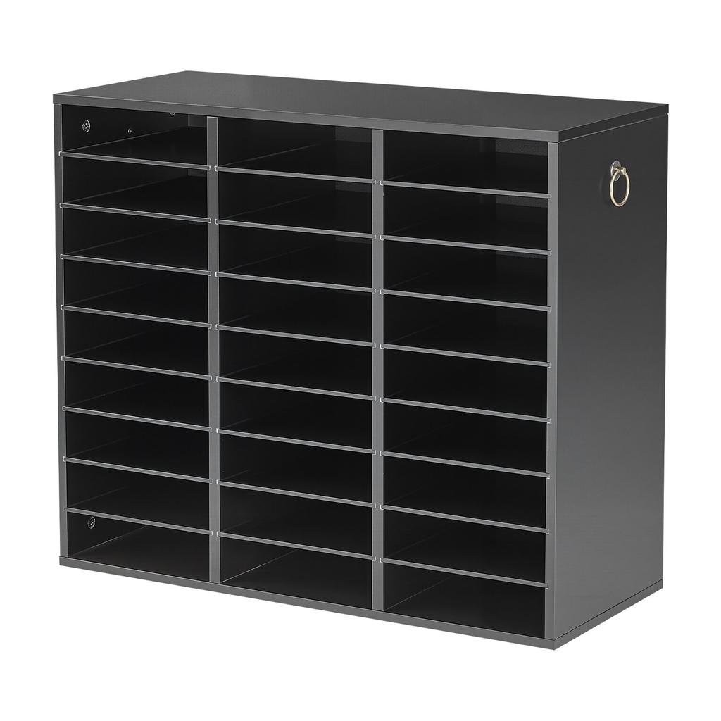 Wood Literature Organizer 27 Compartments Office Mailboxes Black, Countertop Literature Sorter for Files Documents Papers, with Adjustable Shelves,