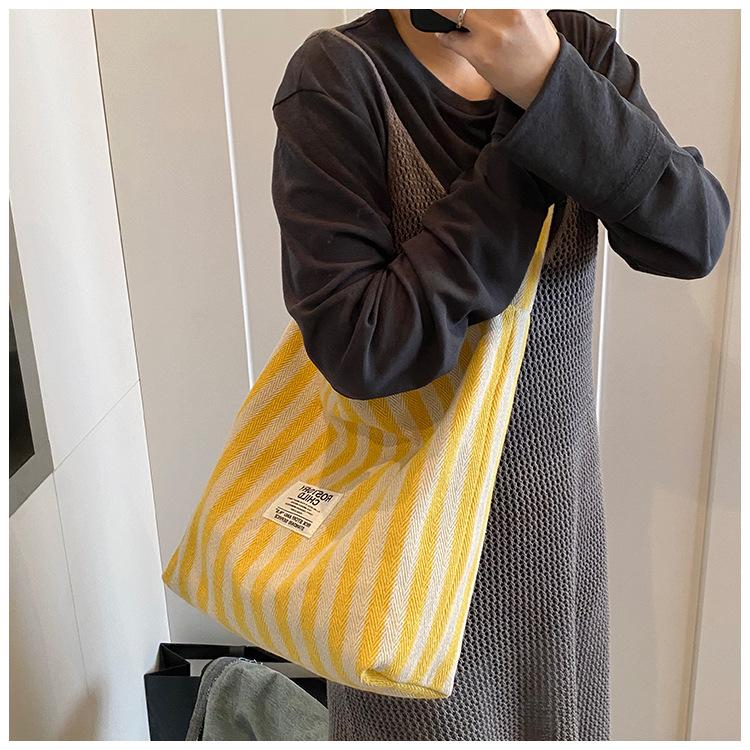Spring New Literary Niche Literary Double-sided Back Shoulder Bag Casual Striped Simple Handbag