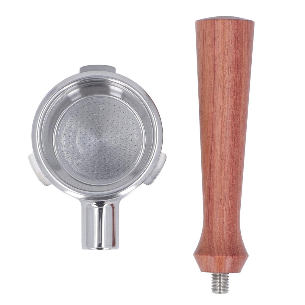 58mm Bodenloser Siebträger Massivholzgriff Edelstahlkorb Abnehmbar 3 Ohren Kaffee