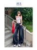 Women's 2025 Autumn/Winter High-Waisted Embroidery Wide-Leg Floor-Length Jeans