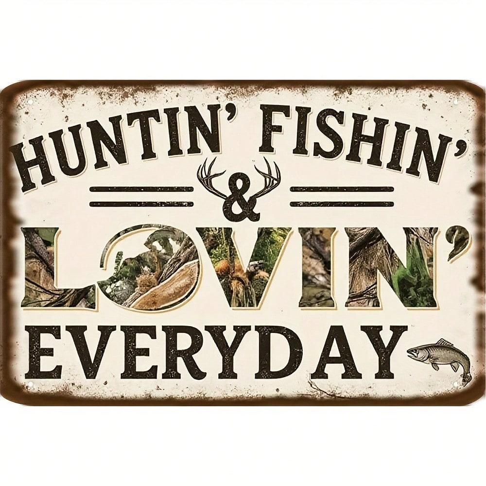 Vintage Metal Poster Hunting Fishing Sign Wall Decor 8x12 Inch