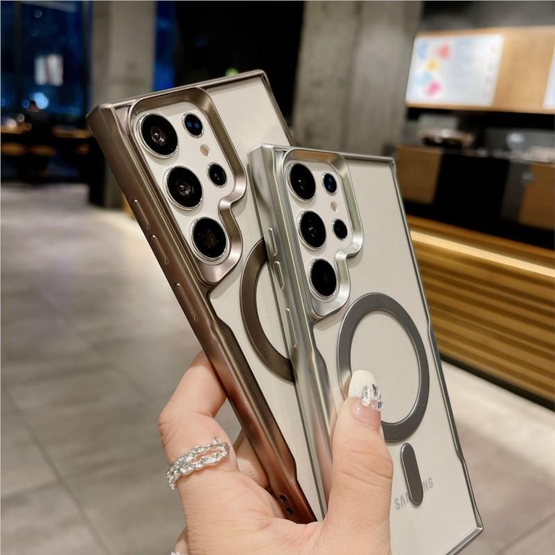 Matte Plating Magsafe Phone Case For Samsung Galaxy S24 Ultra S23 Plus S22 Ultra Magnetic Wireless Charging Silicone Transparent Cover Bumper