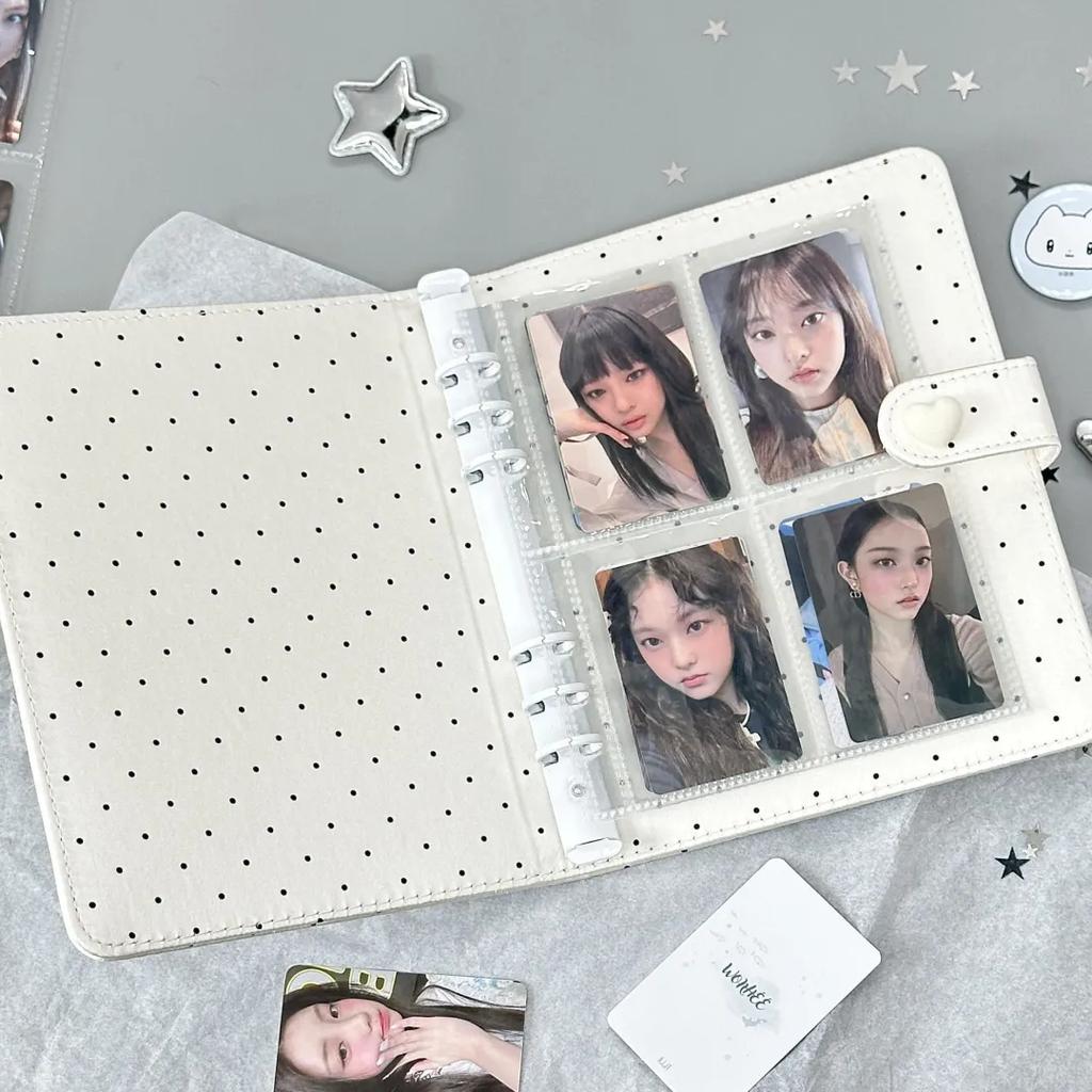 Album Photo K-Pop à 4 Poches Beige à Pois Reliure pour Cartes pour Cartes de Collection Ins & Photos Polaroid Livre de Stockage Mémoire
