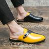 Cross46 Men's Large Summer Closed-Toe Leather Slip-Ons: Fashionable Retro Color Block Outdoor Shoes