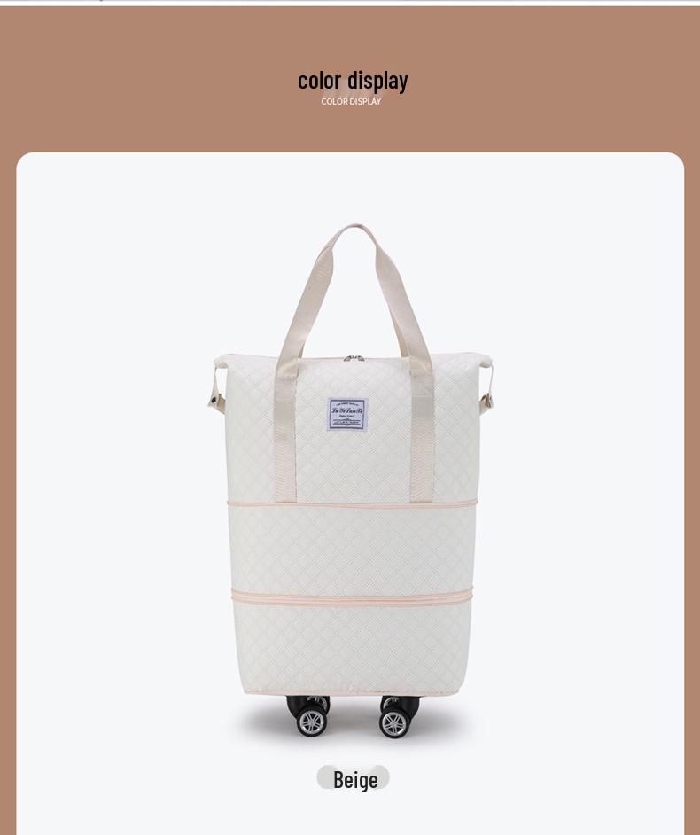 Expandable Large Capacity Travel Bag with Wheels, Double Layer, Foldable, Wet & Dry Separation, Ideal Hospital Carry-on