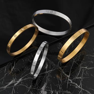 Titanstahl Armband Korrosion Römische Ziffern Eingelegter Diamantverschluss Mode Vielseitig Edelstahl Schmuck Fabrik