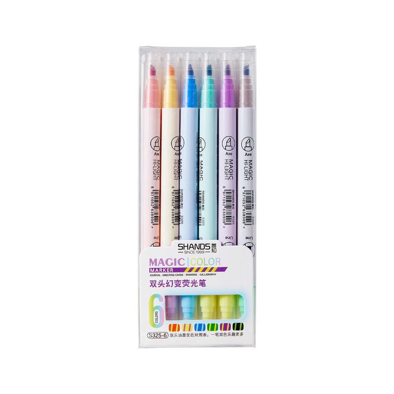 

6/12Pcs Double-Ended Magic Color Marker Pen Changing Highlighter Pen Set Student Diary Scrapbook Painting Diy Office Supplies as the picture