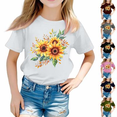 Girls Round Neck Casual Printed Short-sleeved T-shirt Top