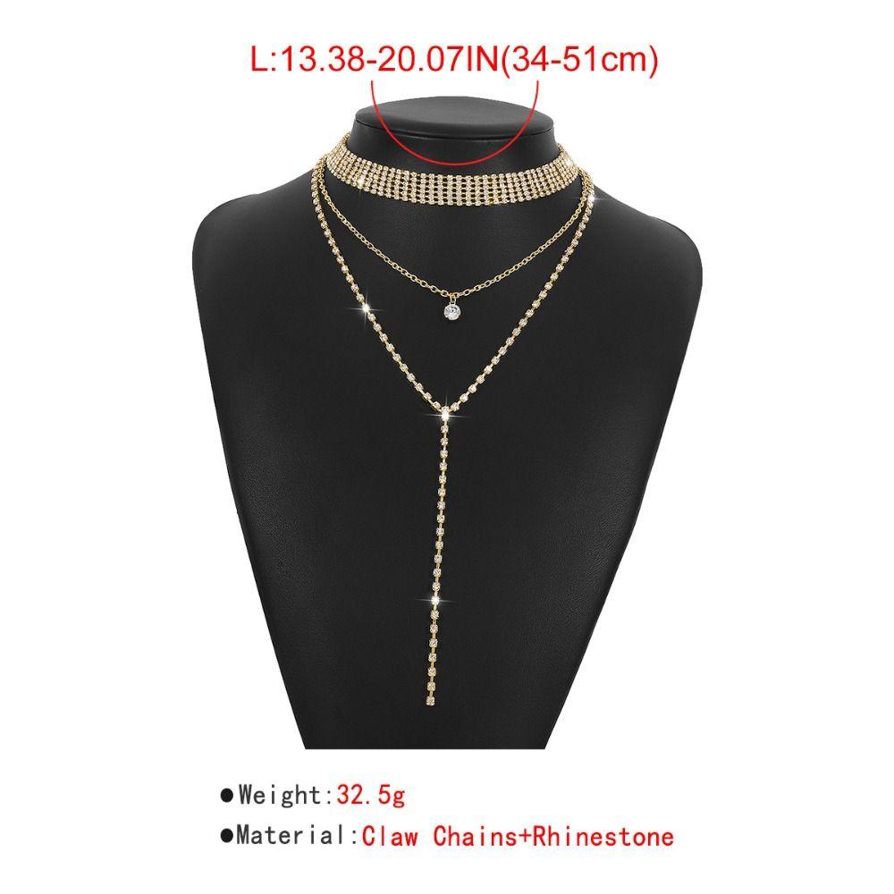 Gold Back Chain Metal Rhinestone Necklace Retro Multi-Layer Necklace  Wedding