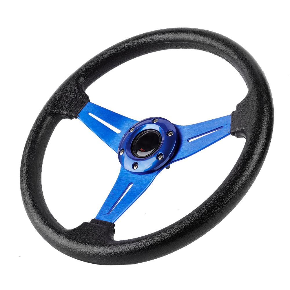 14in 350mm Universal Aluminum PU Leather Car Sport Racing Drift Steering Wheel Blue