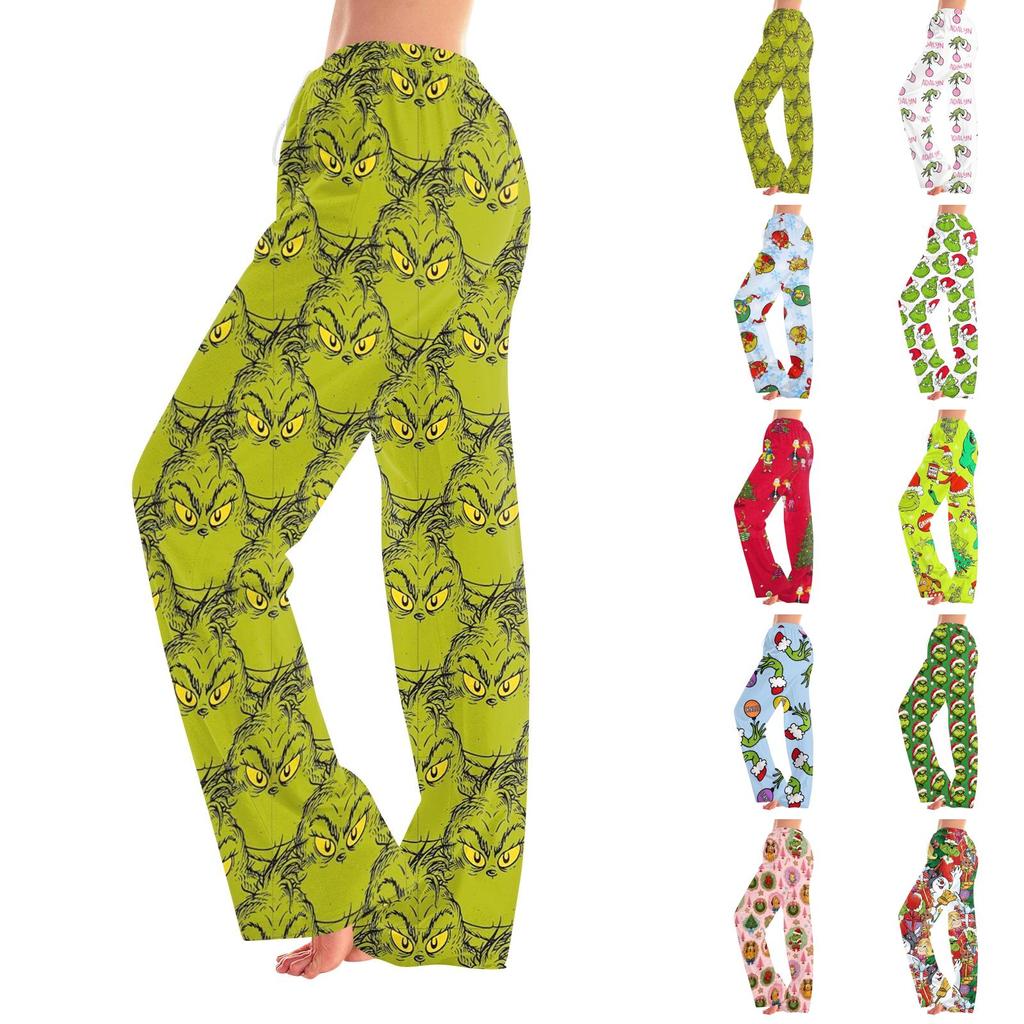 Women's Christmas Print Pajama Pants with Elastic Waist and Casual Sleep Bottoms for Holiday Home Wear
